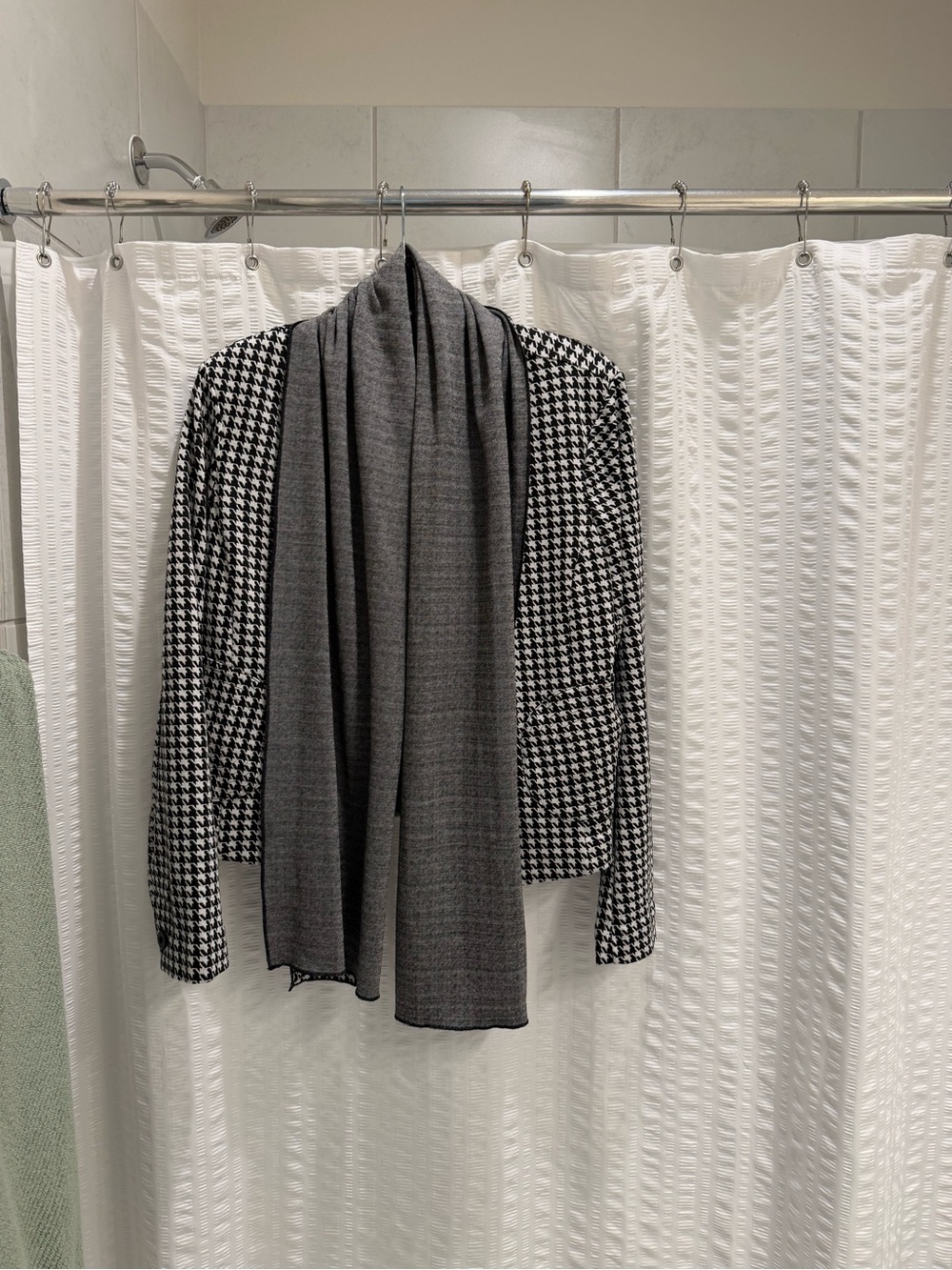 CAbi Black & White Houndstooth Jacket with Charcoal Accents